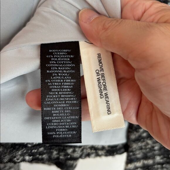 Ann Taylor Wool blend Tweed Day leather Black Gray cropped Blazer Womens 6 NWT - Picture 11 of 14